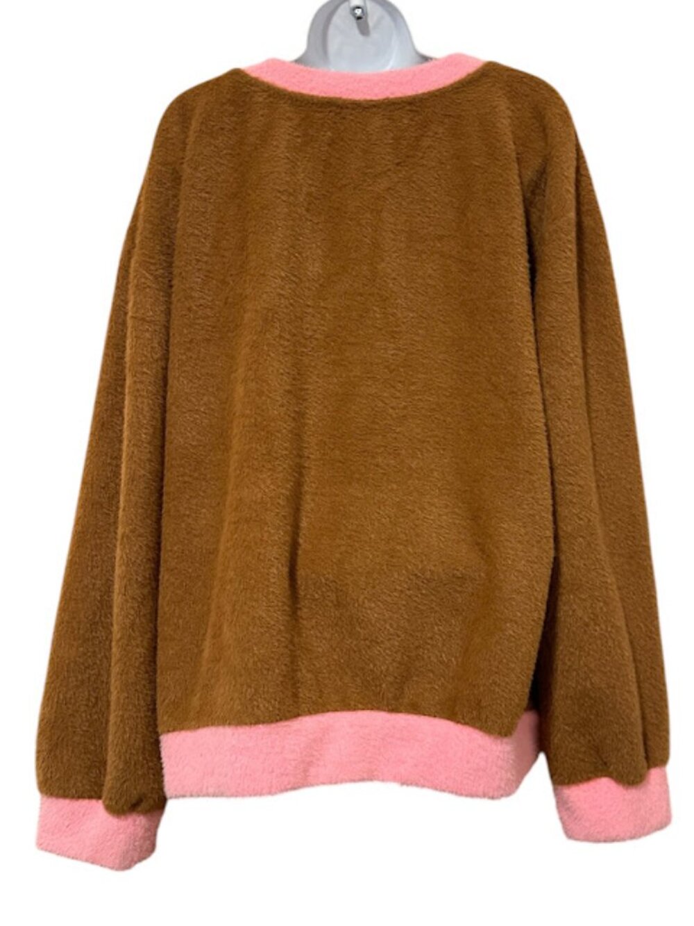 Anthropologie Maeve Cozy Ringer Fuzzy Sweatshirt Honey Brown and Pink NWT XL - Picture 5 of 5